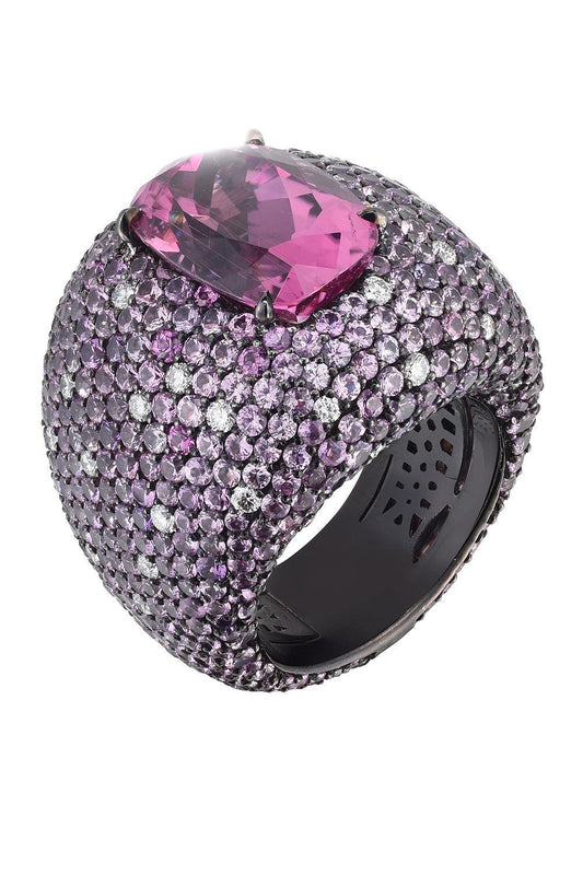 Pink Tourmaline Sapphire Diamond Statement Ring-BLACK GOLD-JEWELRYFINE JEWELRING-CICADA