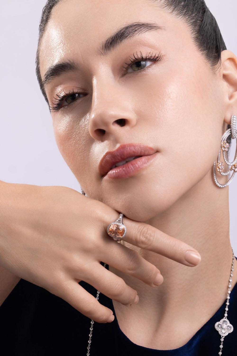 Padaparascha Sapphire Diamond Ring-PLATINUM-6-JEWELRYFINE JEWELRING-CICADA