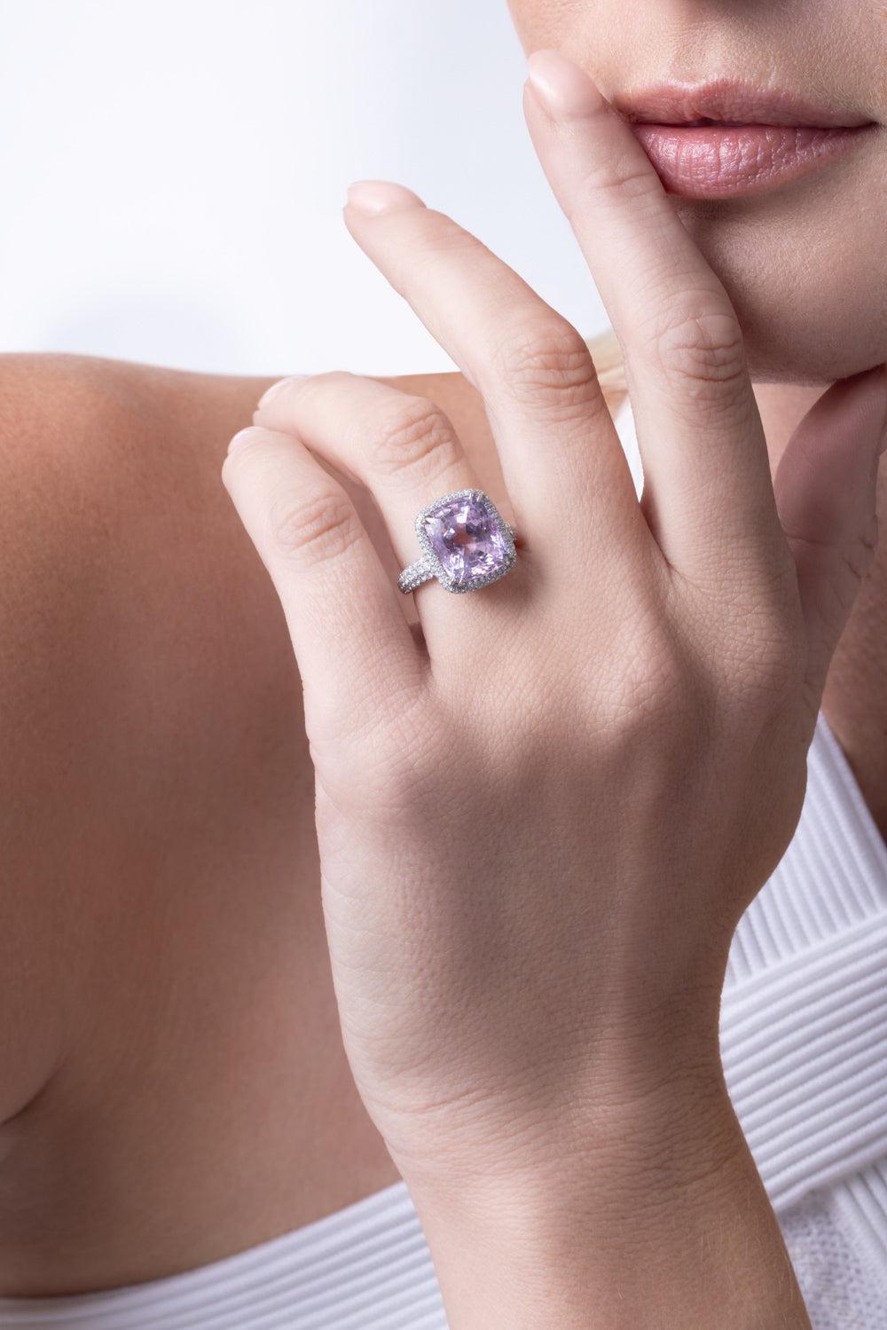 Pink Sapphire Diamond Halo Ring-PLATINUM-JEWELRYFINE JEWELRING-CICADA