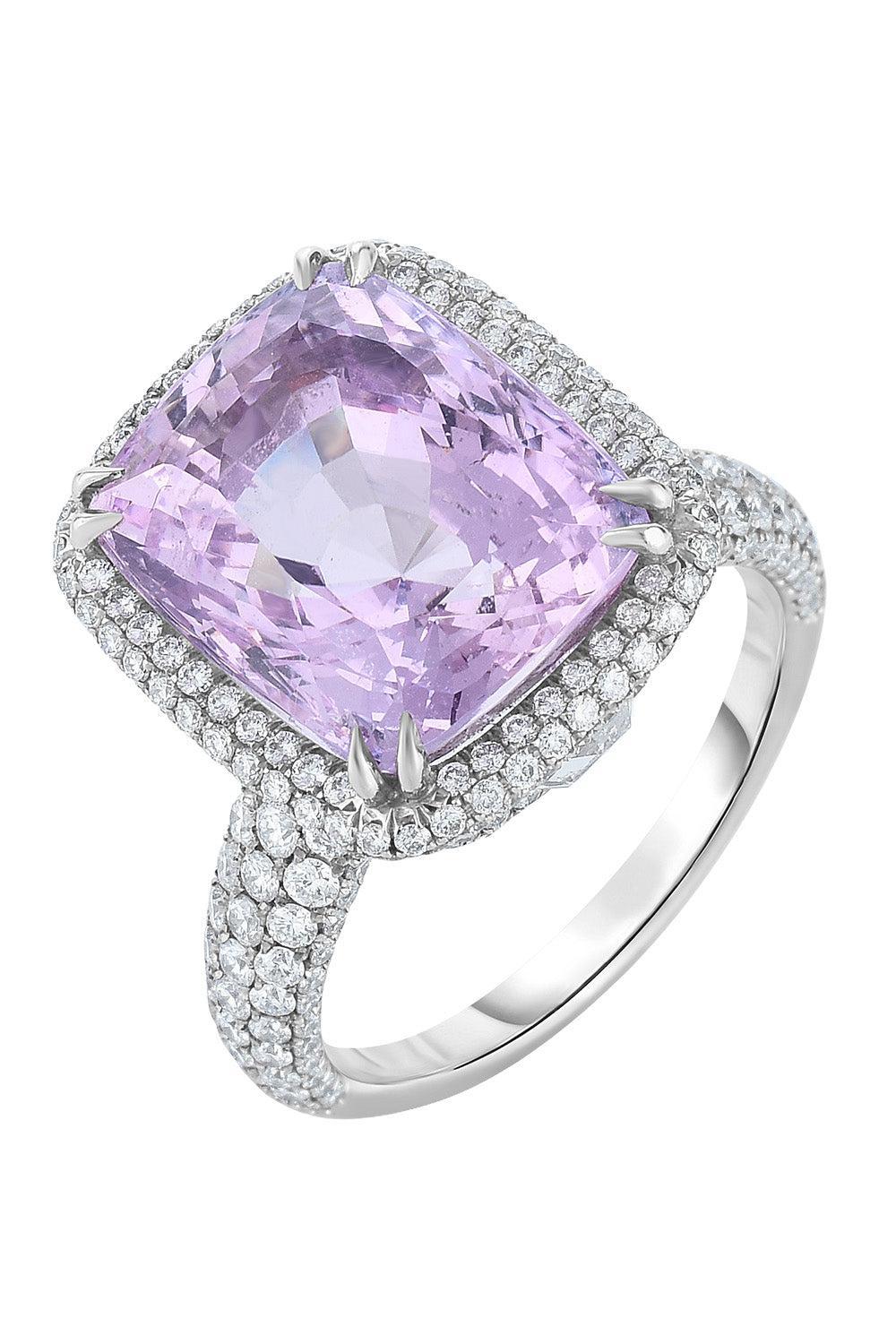 Pink Sapphire Diamond Halo Ring-PLATINUM-JEWELRYFINE JEWELRING-CICADA