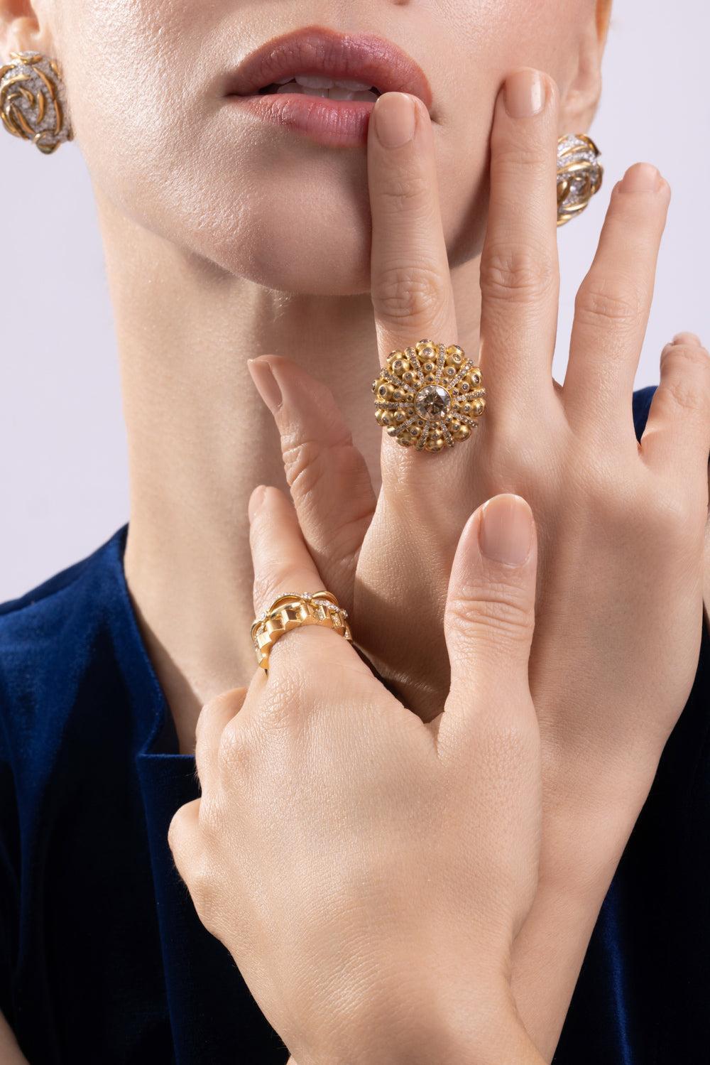 Brown Diamond Dome Ring-YELLOW GOLD-5-JEWELRYFINE JEWELRING-CICADA