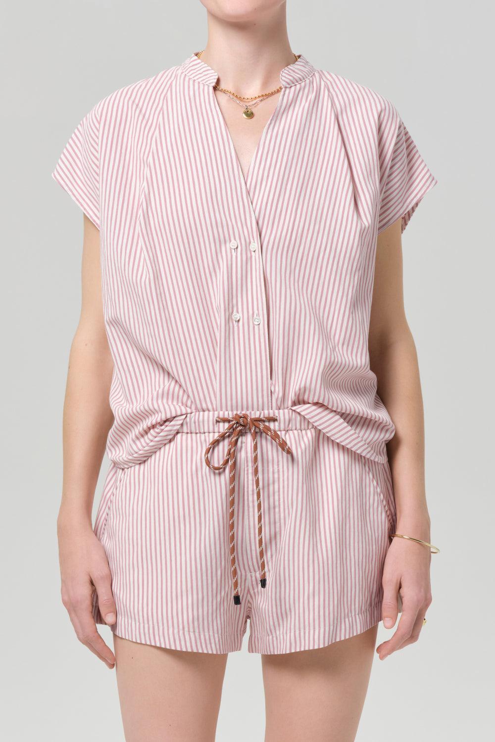 Este Drawstring Short - Raspberry Stripe-STRIPE-XS-CLOTHINGPANTSHORT-CITIZENS of HUMANITY
