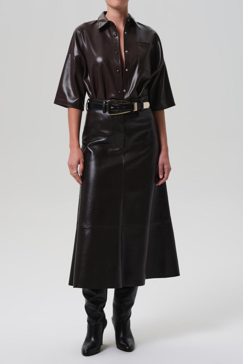 Cassia Leather Skirt-CHOCOLATE-26-CLOTHINGSKIRTMIDI-CITIZENS of HUMANITY