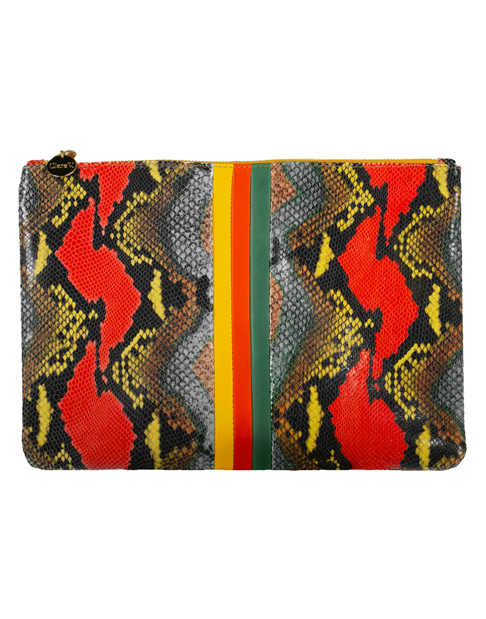 CLARE V-Snake Flat Striped Clutch-POPPY