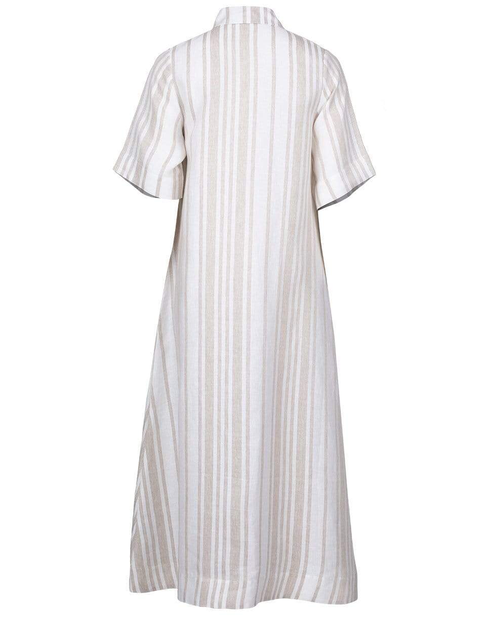 CO COLLECTION-Asymmetrical Closure Linen Shirt Dress - Taupe Stripe-