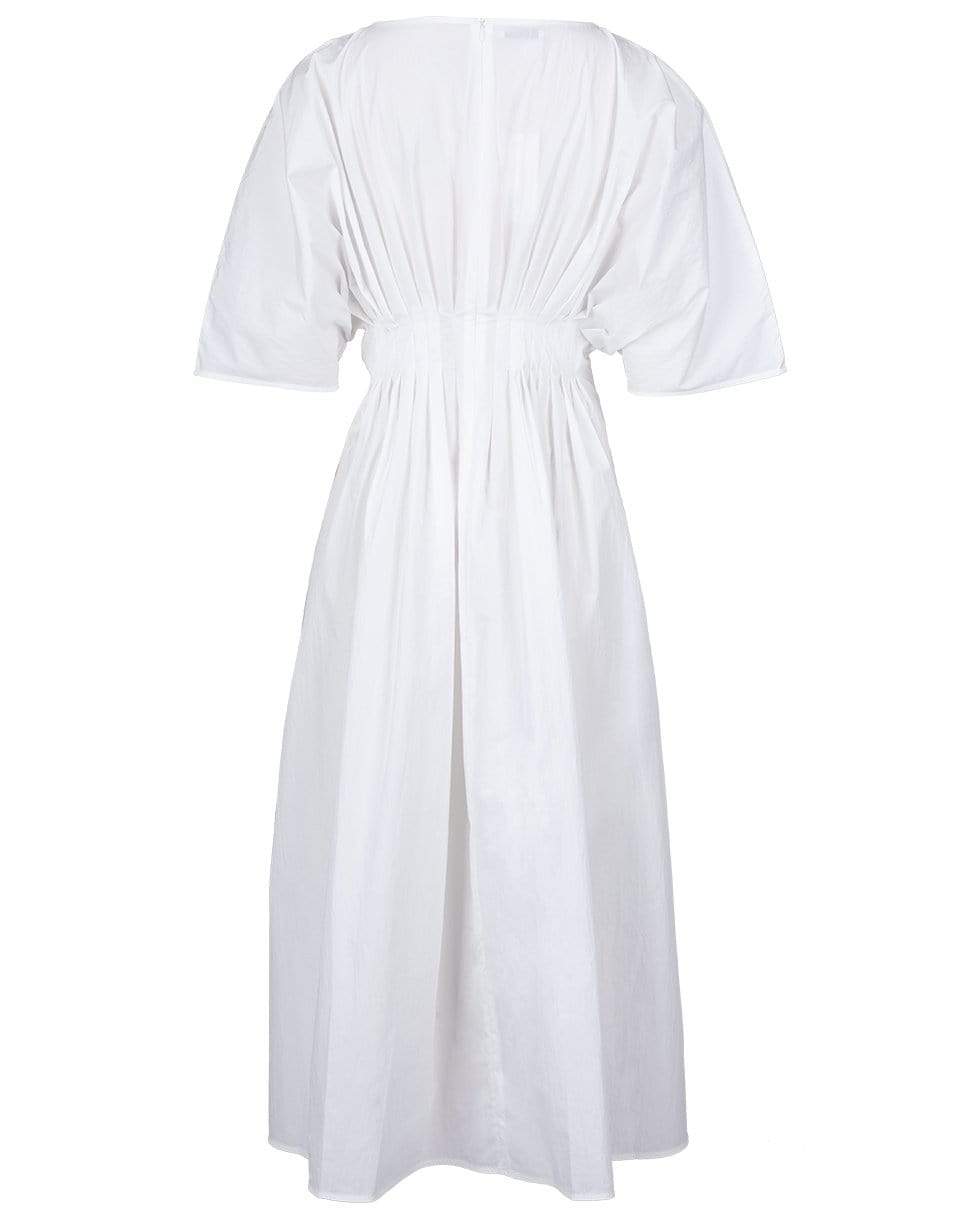CO COLLECTION-Cotton Tucked Waist V Neck Dress - White-