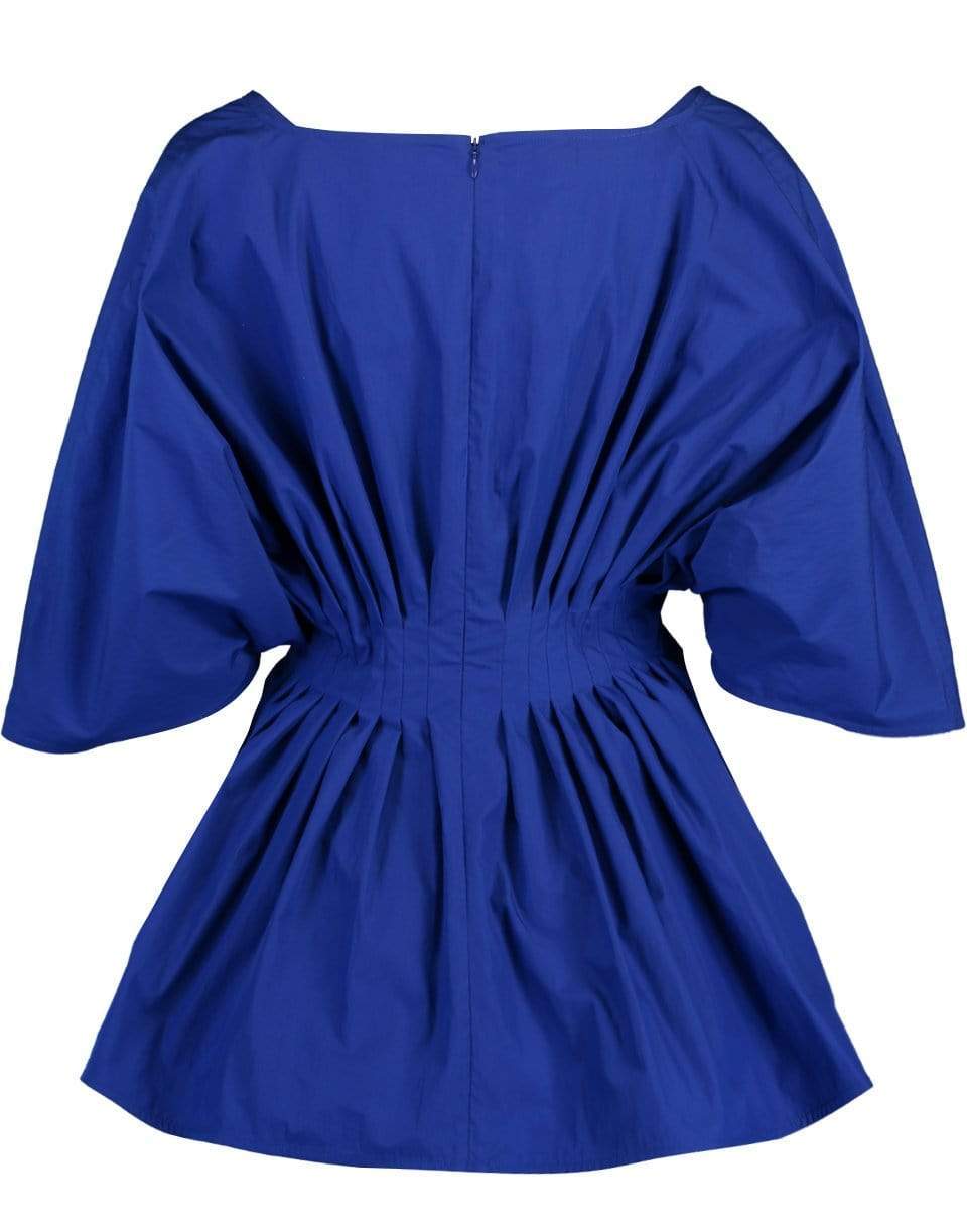 CO COLLECTION-Cotton Tucked Waist V Neck Blouse - Cobalt-