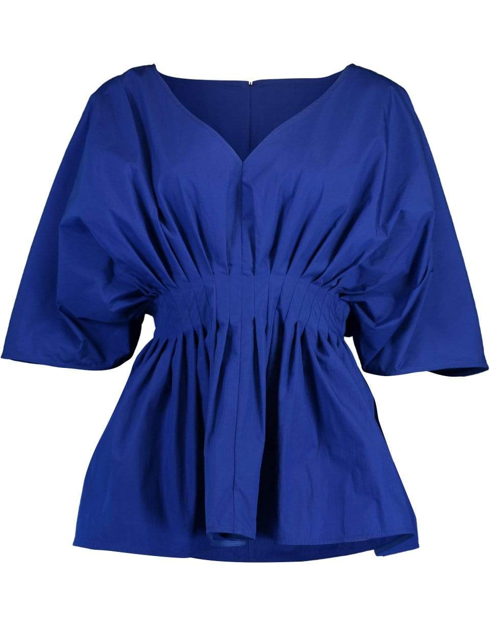 CO COLLECTION-Cotton Tucked Waist V Neck Blouse - Cobalt-