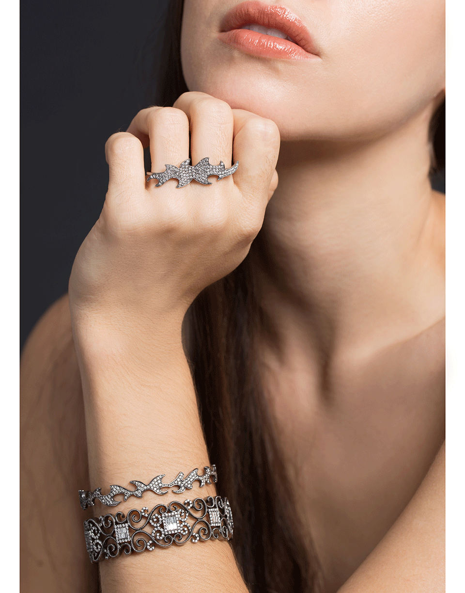 COLETTE JEWELRY-Diamond Pattern Cuff Bracelet-WHITE GOLD