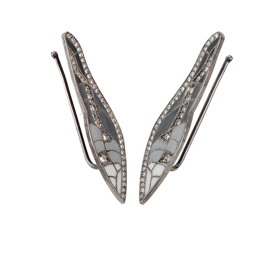 COLETTE JEWELRY-Diamond and Grey Enamel Earring Wing Cuffs-BLACK GOLD