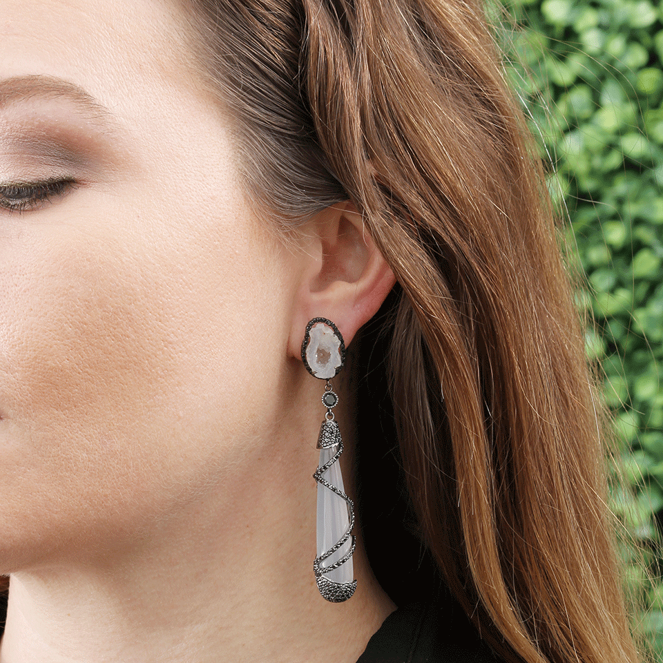 COLETTE JEWELRY-White Quartz Drop Earrings-BLACK GOLD