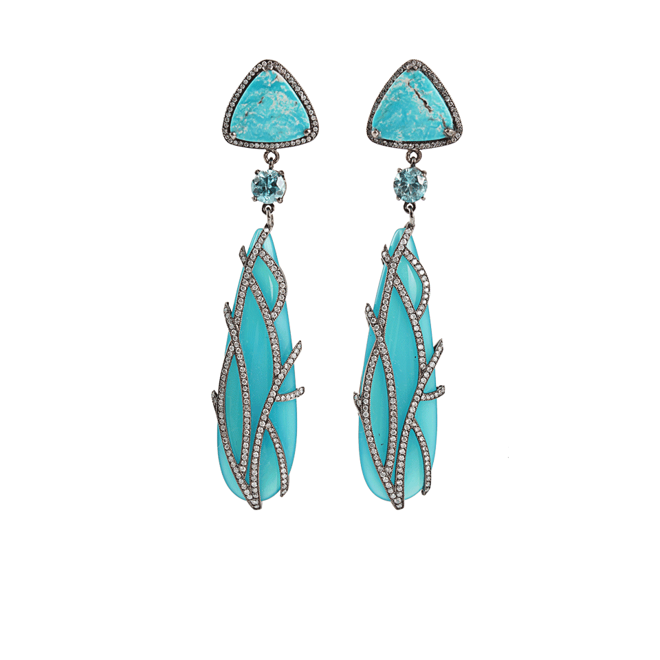 COLETTE JEWELRY-Teardrop Turquoise, Blue Zircon and Chalcedony Earrings-BLCK GLD