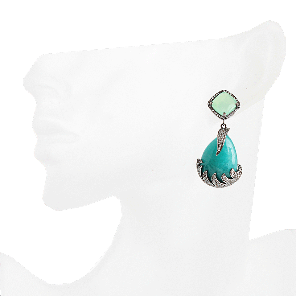COLETTE JEWELRY-Amazonite and Chalcedony Drop Earrings-BLK GOLD