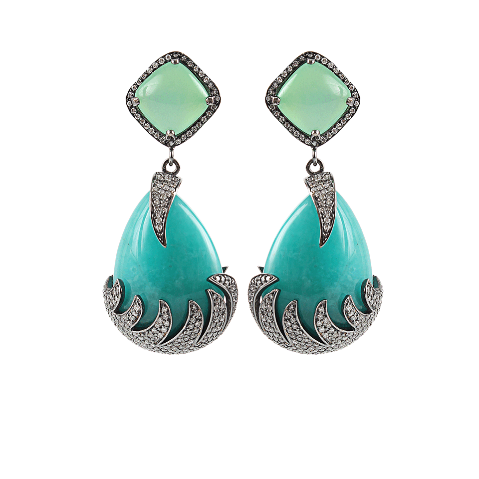 COLETTE JEWELRY-Amazonite and Chalcedony Drop Earrings-BLK GOLD
