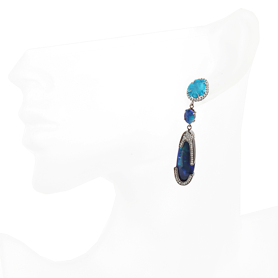 COLETTE JEWELRY-Opal and Cavansite Drop with Diamond Earrings-BLK GOLD