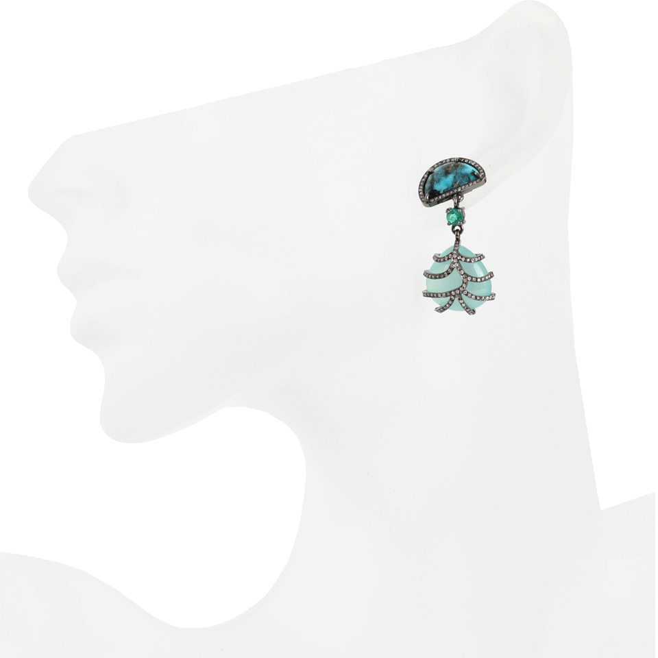 COLETTE JEWELRY-Turquoise, Emerald and Peardrop Chalcedony Earrings-BLK GOLD