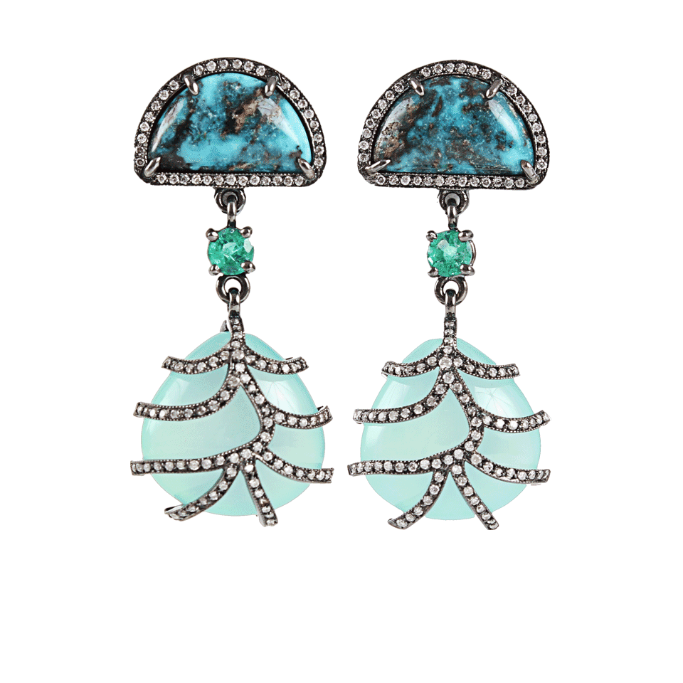 COLETTE JEWELRY-Turquoise, Emerald and Peardrop Chalcedony Earrings-BLK GOLD