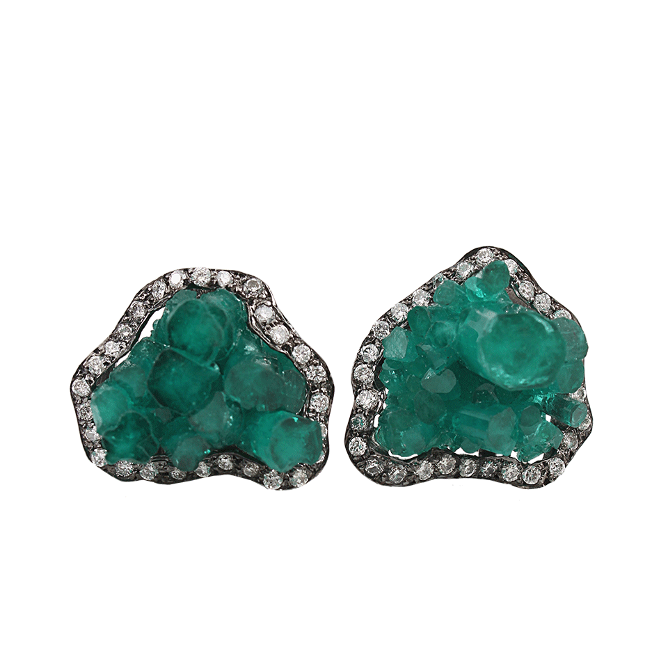 COLETTE JEWELRY-Emerald Crystal Stud Earrings with Diamonds-WHITE GOLD