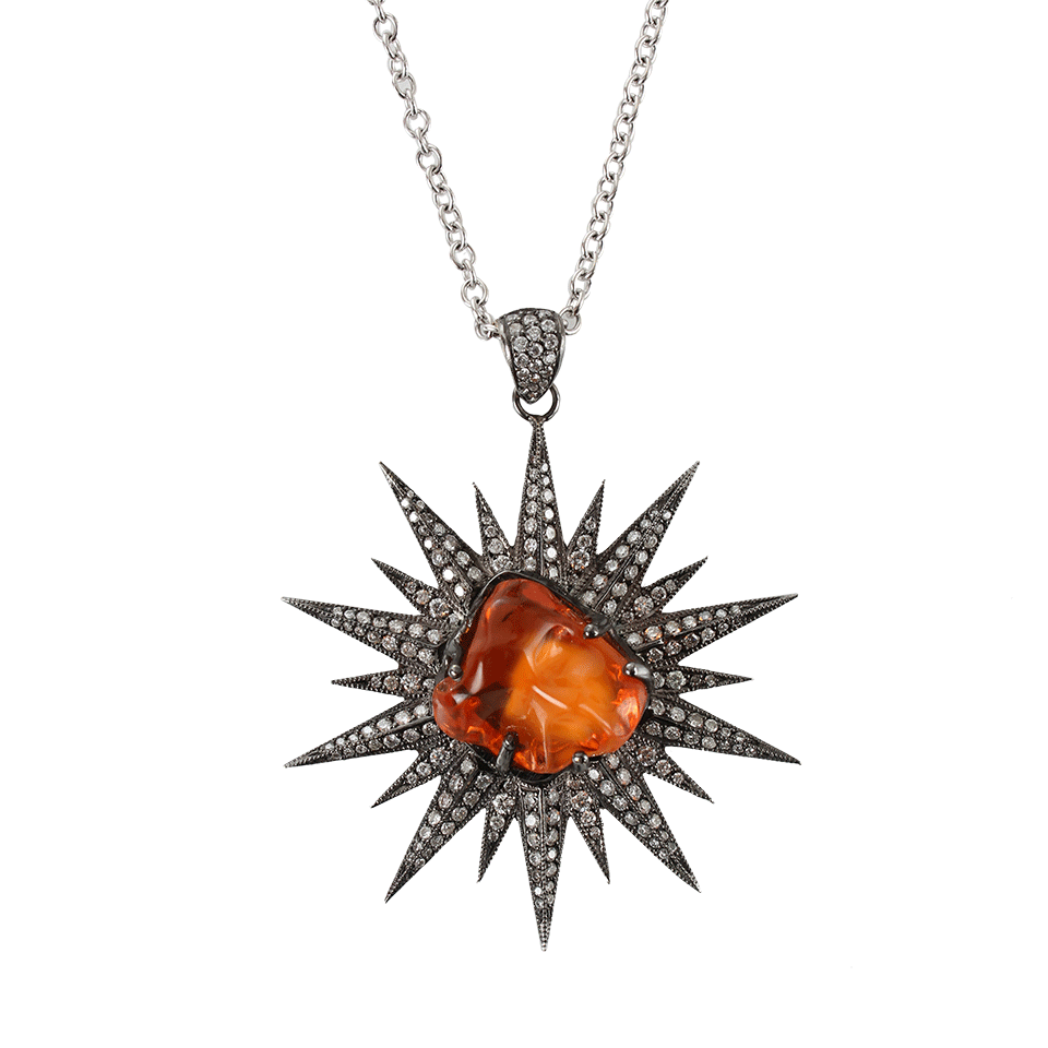 COLETTE JEWELRY-Fire Opal Sun Pendant and Diamond Necklace-BLK GOLD