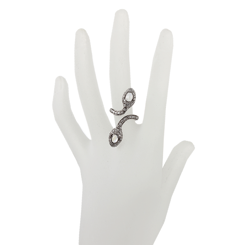 COLETTE JEWELRY-Double Head Ring with Diamonds and Moonstone-BLK GOLD