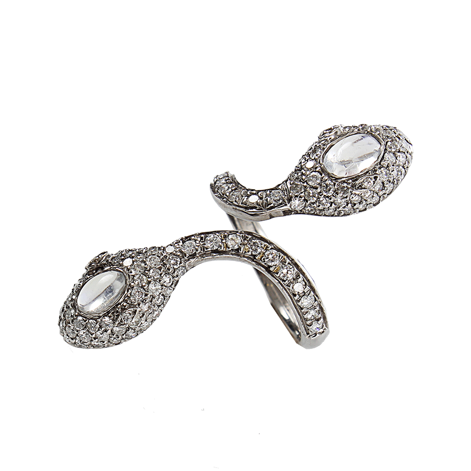 COLETTE JEWELRY-Double Head Ring with Diamonds and Moonstone-BLK GOLD