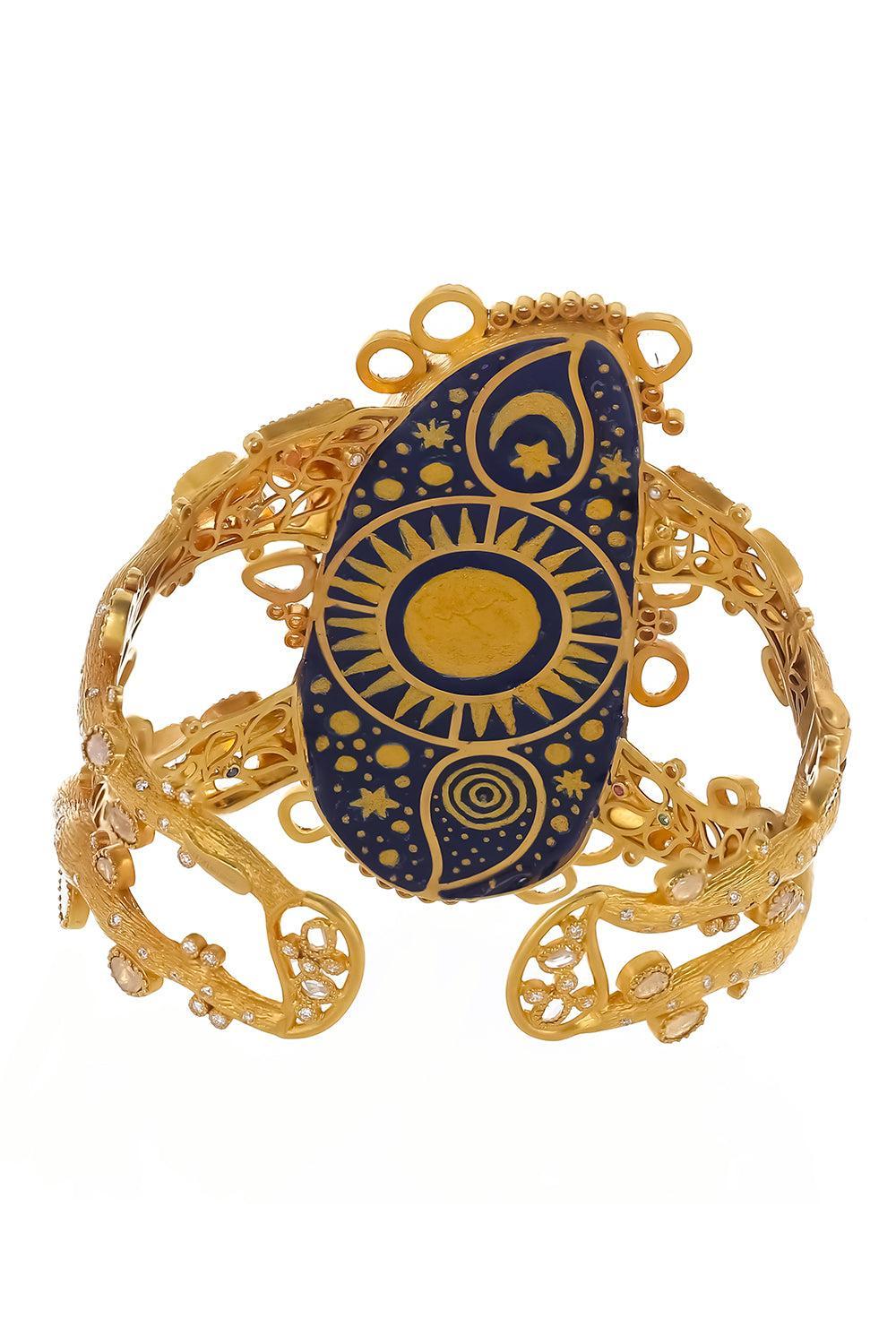  Blue Opal Diamond Hand Painted Cuff Bracelet-YELLOW GOLD-2.6-JEWELRYFINE JEWELBRACELET O-COOMI 