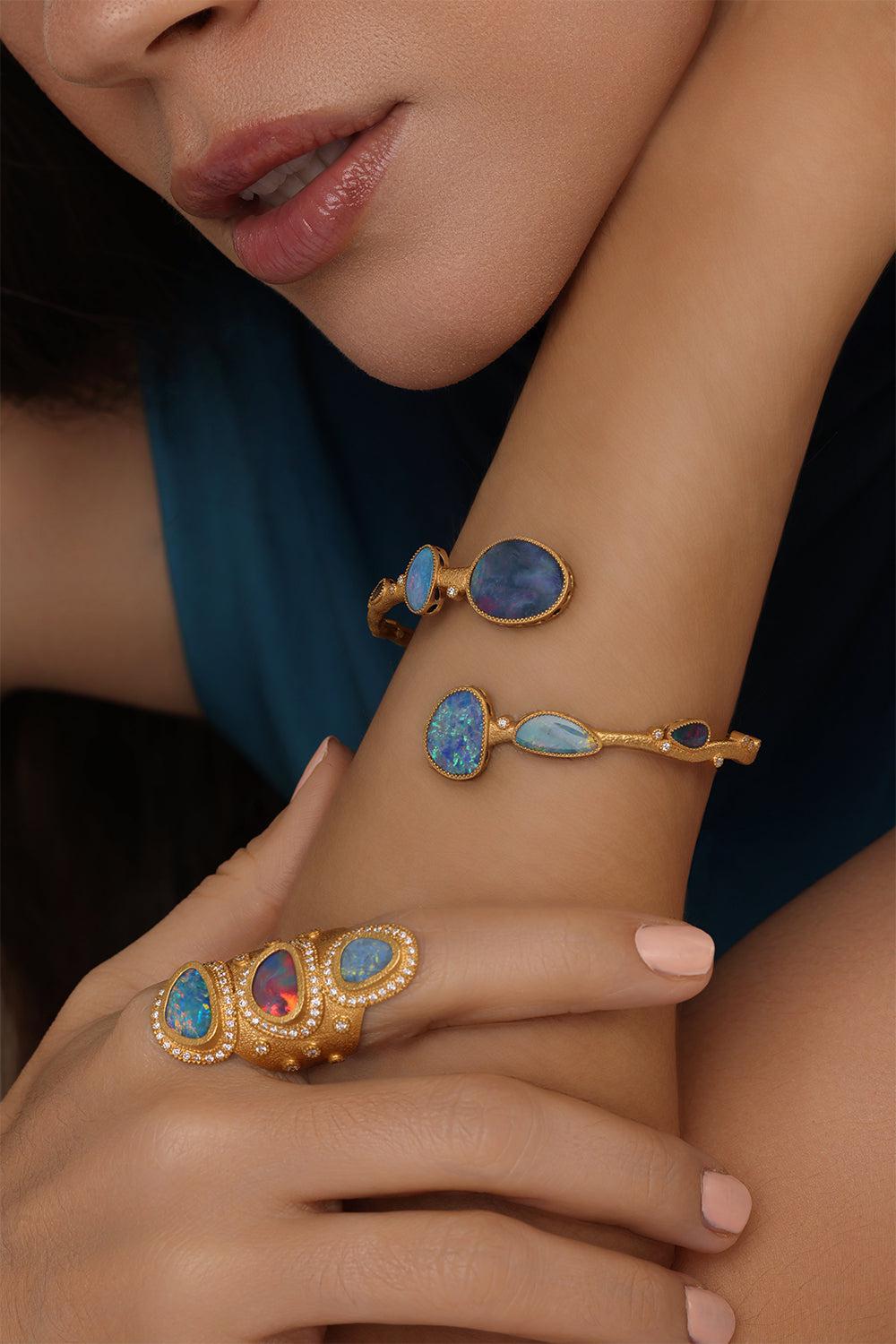 Opal Diamond Bypass Affinity Bracelet-YELLOW GOLD-JEWELRYFINE JEWELBRACELET O-COOMI