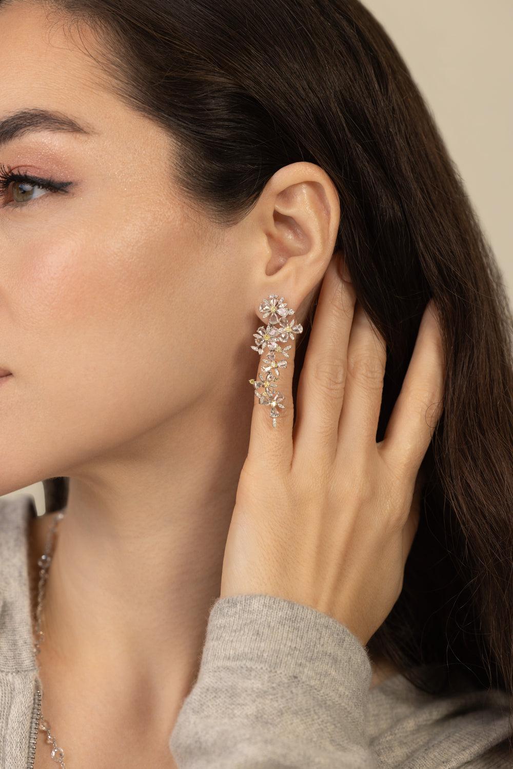 Floral Drop Earrings-WHITE GOLD-JEWELRYFINE JEWELEARRING-COOMI