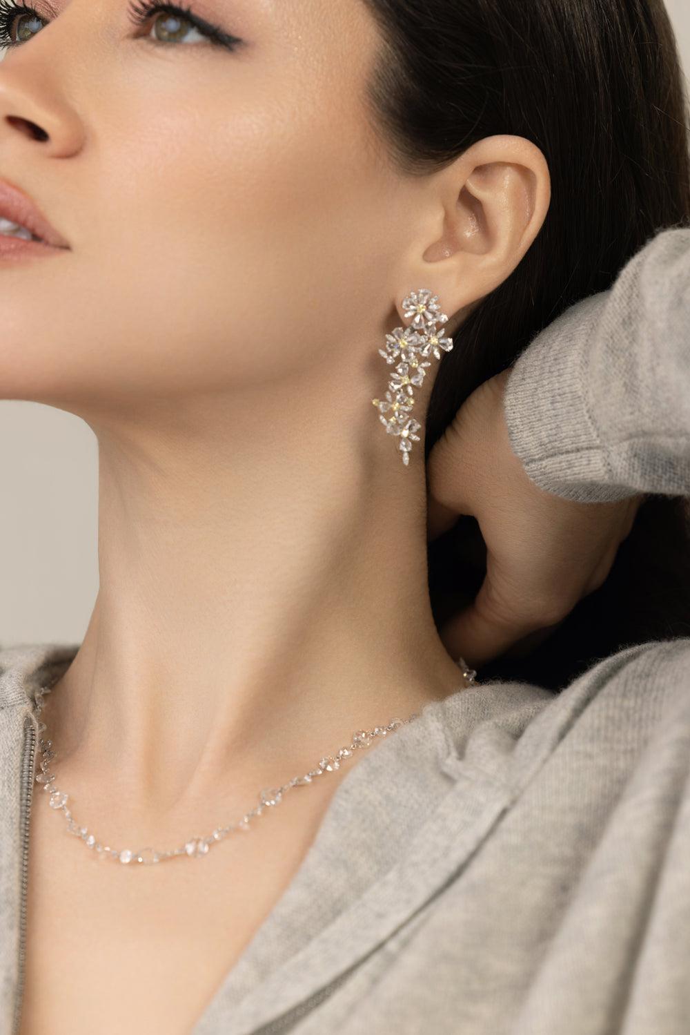 Floral Drop Earrings-WHITE GOLD-JEWELRYFINE JEWELEARRING-COOMI
