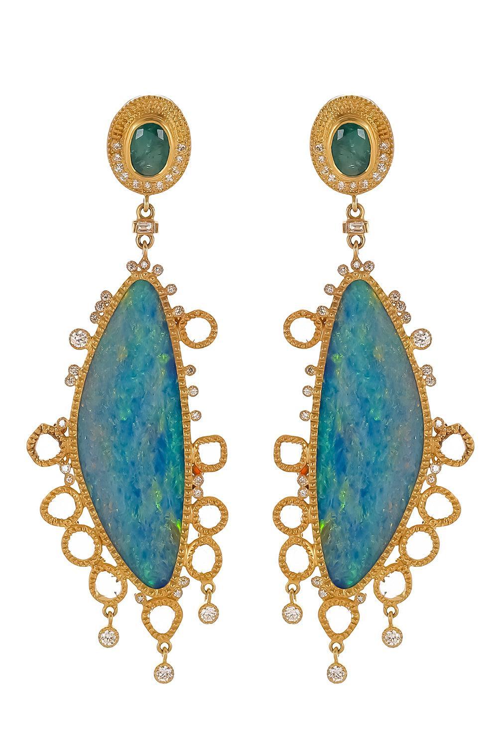  Opal Emerald Diamond Drop Earrings-YELLOW GOLD-JEWELRYFINE JEWELEARRING-COOMI 