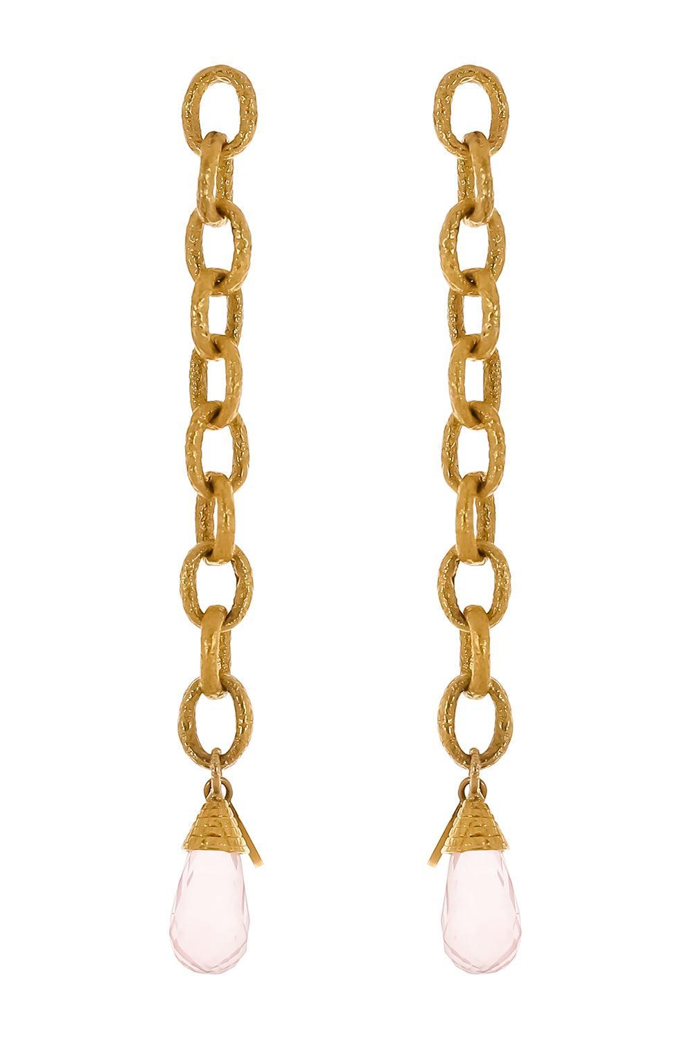 Rose Quartz Eternity Drop Earring-YELLOW GOLD-JEWELRYFINE JEWELEARRING-COOMI