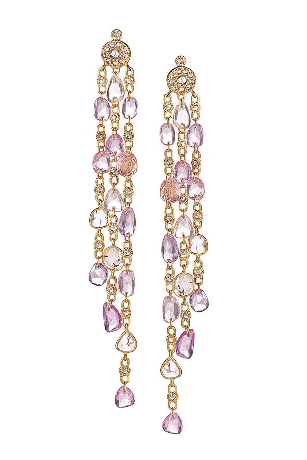 COOMI-Sapphire Three Line Affinity Earrings-YELLOW GOLD