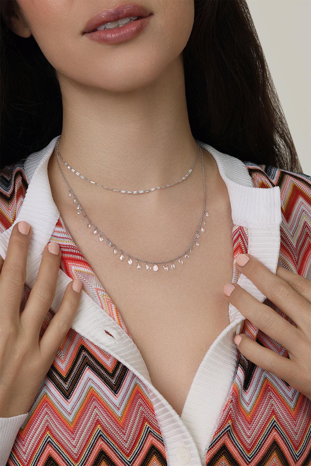 Trapezoid Diamond Trinity Necklace-WHITE GOLD-JEWELRYFINE JEWELNECKLACE O-COOMI