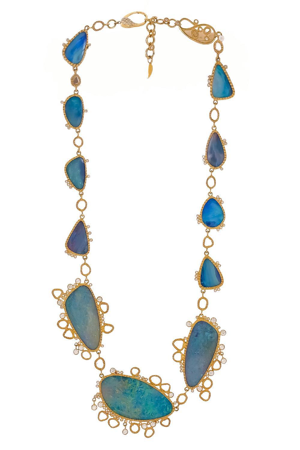 Opal Diamond Hand Painted Necklace-YELLOW GOLD-18-JEWELRYFINE JEWELNECKLACE O-COOMI
