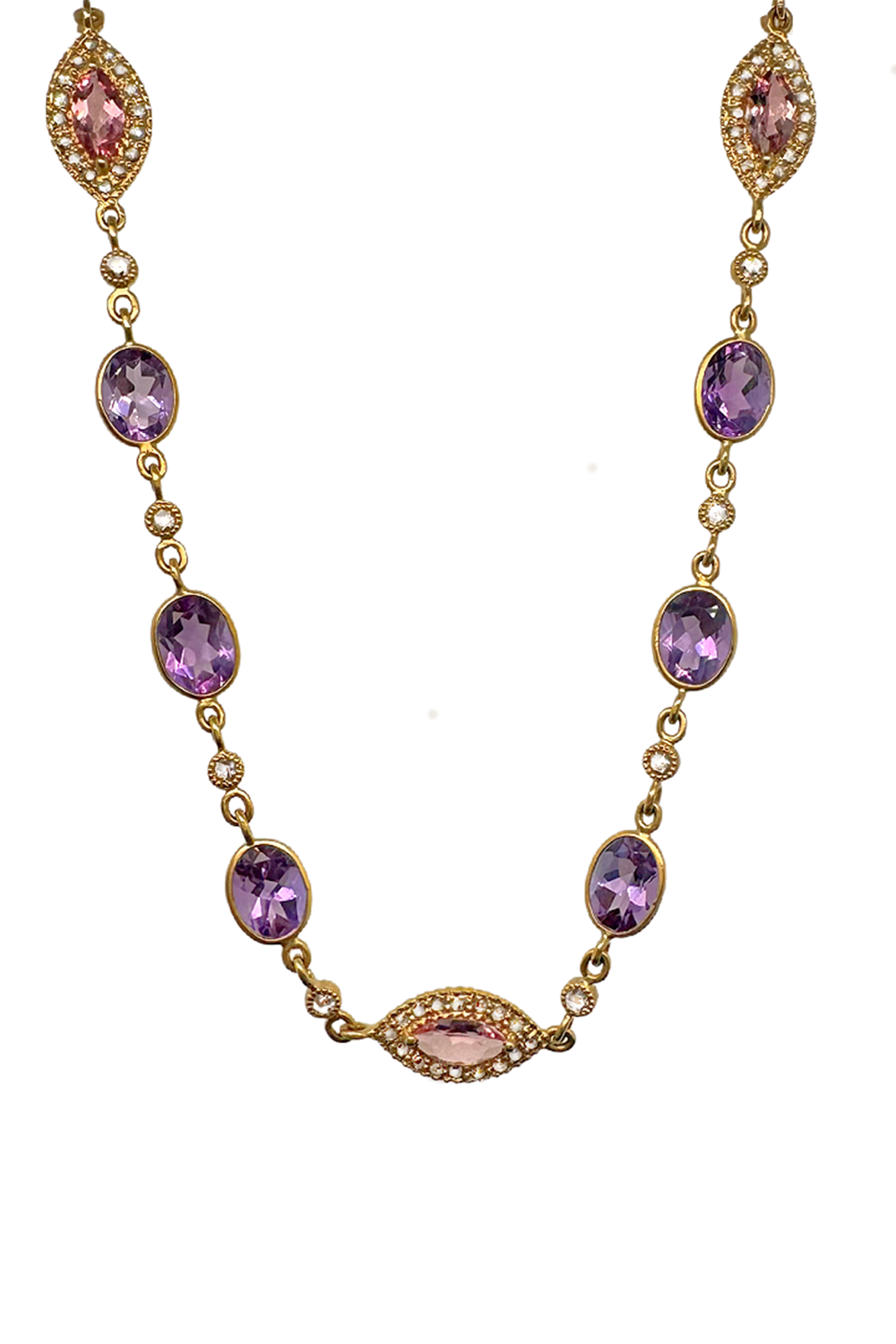 Amethyst Pink Tourmaline Affinity Necklace-YELLOW GOLD-26-JEWELRYFINE JEWELNECKLACE O-COOMI