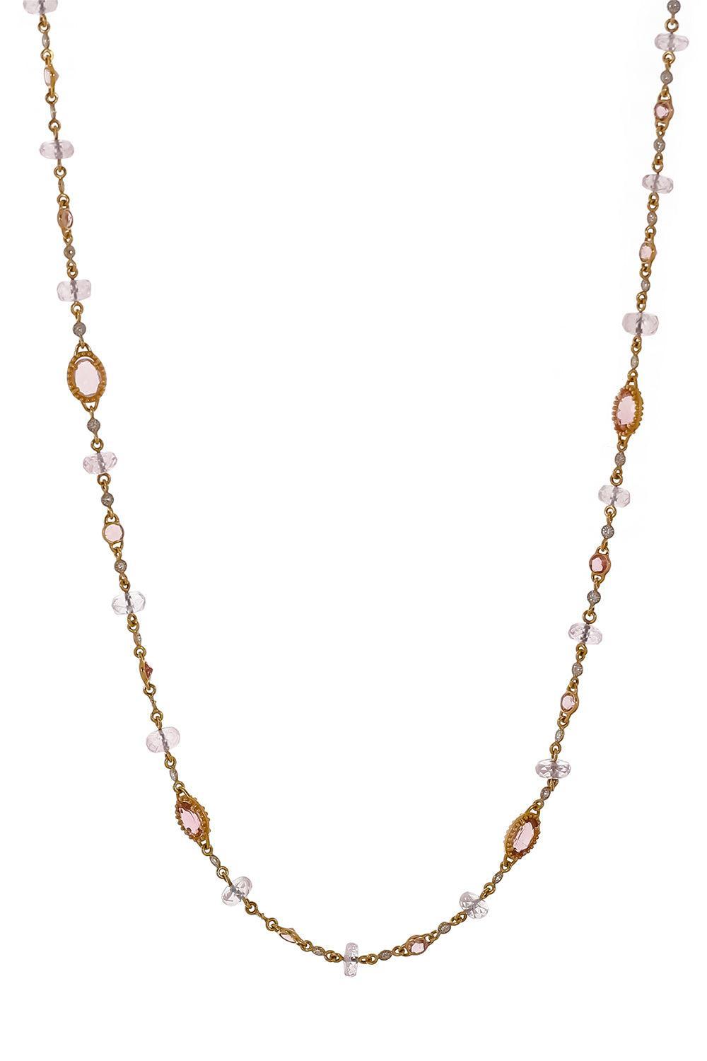 Morganite Pink Tourmaline Diamond Necklace-YELLOW GOLD-38-JEWELRYFINE JEWELNECKLACE O-COOMI