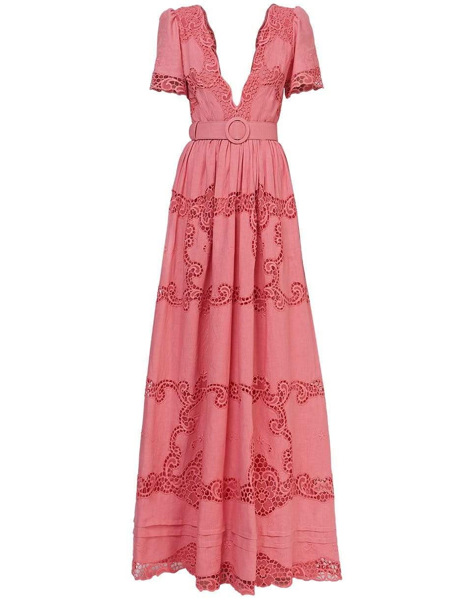COSTARELLOS-Loanna Linen Plunging-Neckline Gown-
