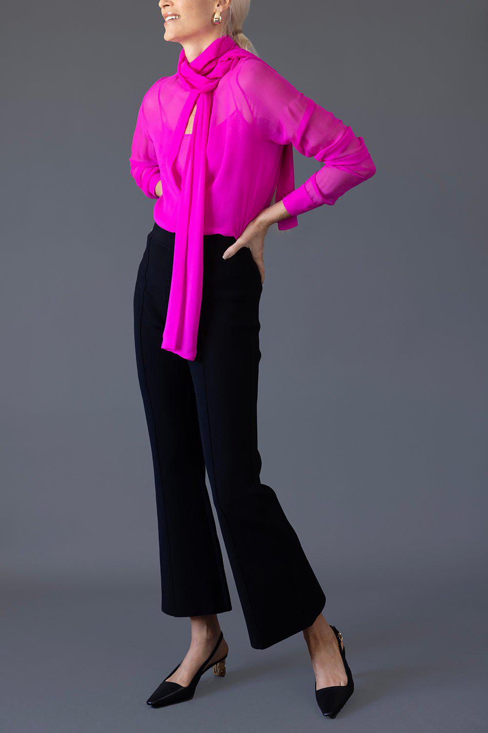 COSTARELLOS-Tie Neck Button Down Blouse-