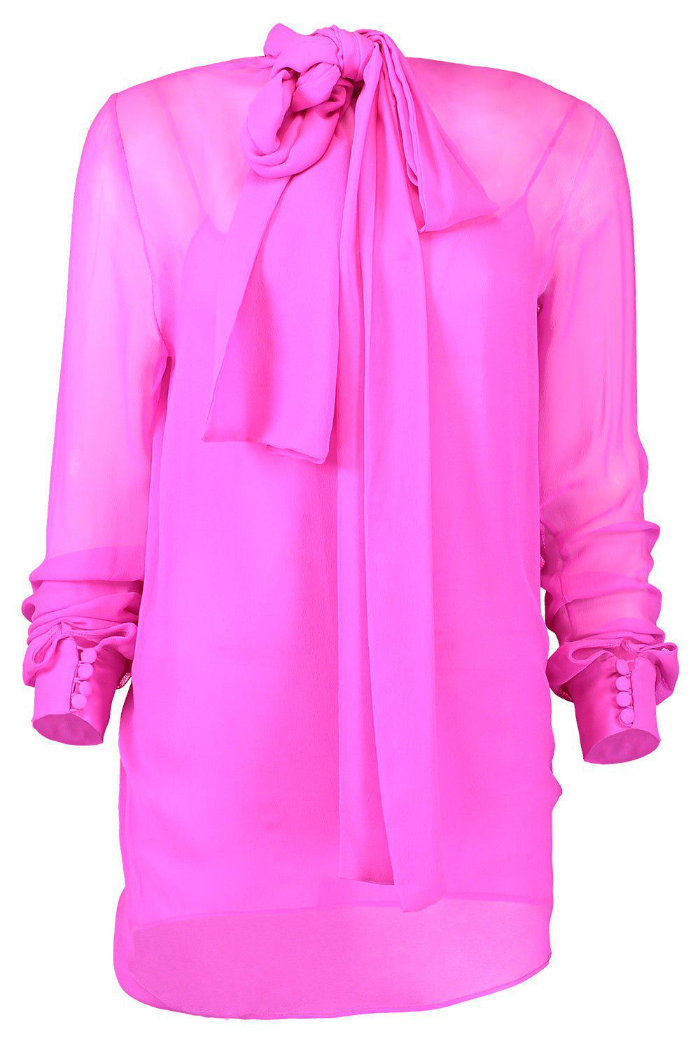 COSTARELLOS-Tie Neck Button Down Blouse-