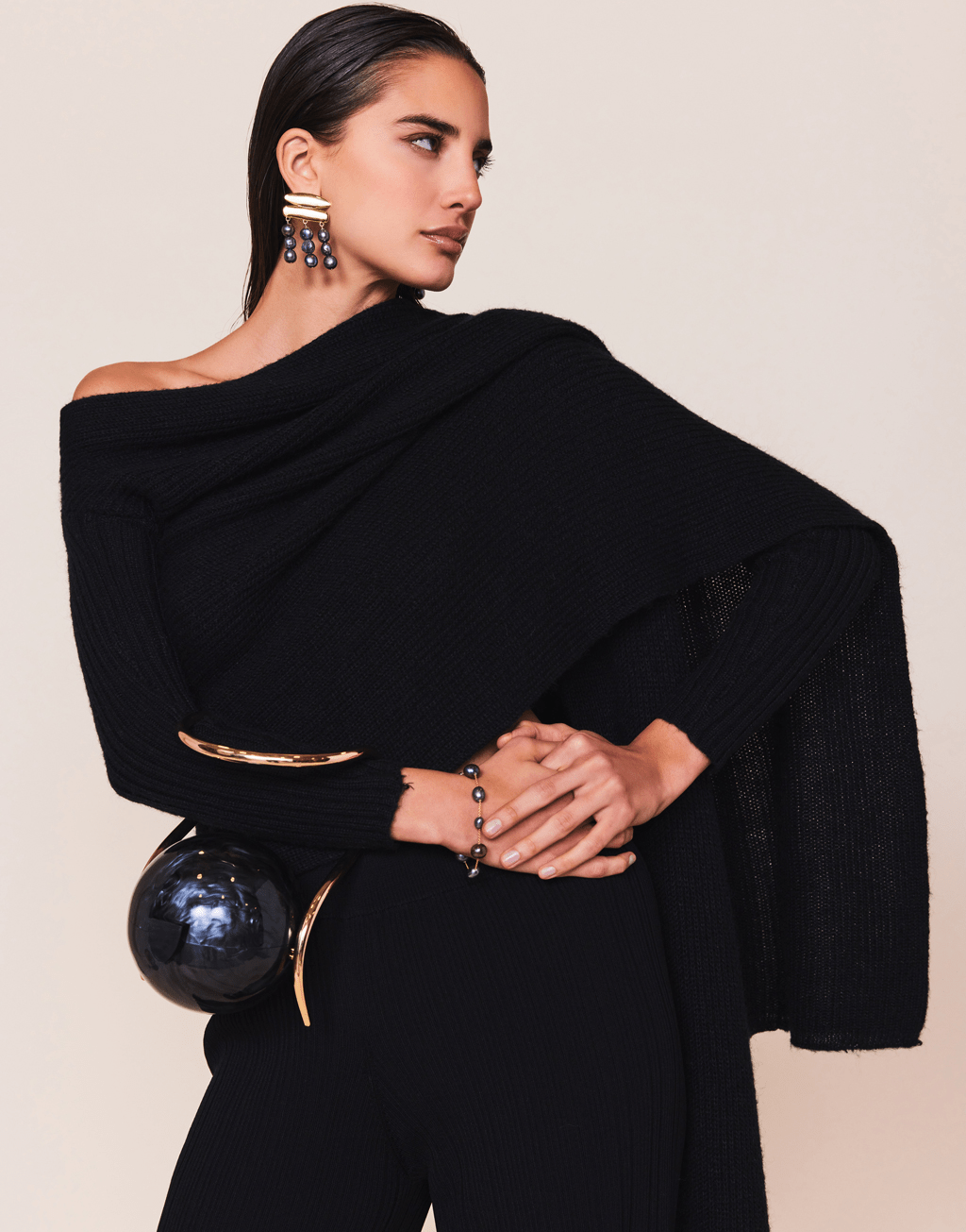 CULT GAIA-Pearl Top Handle Bag-BLACK