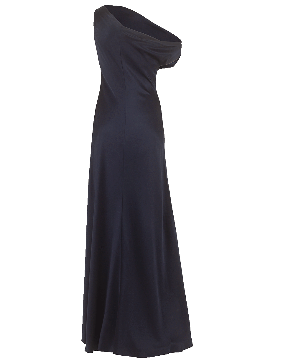 CUSHNIE-Off Shoulder Draped Gown-NAVY
