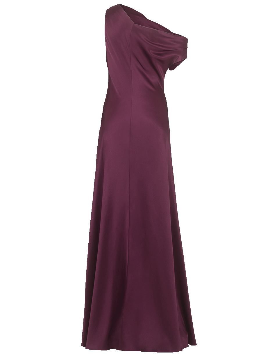 CUSHNIE-Off Shoulder Draped Grown-PLUM