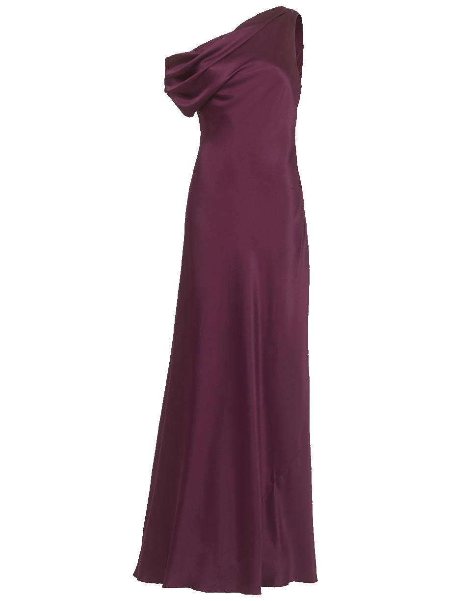 CUSHNIE-Off Shoulder Draped Grown-PLUM