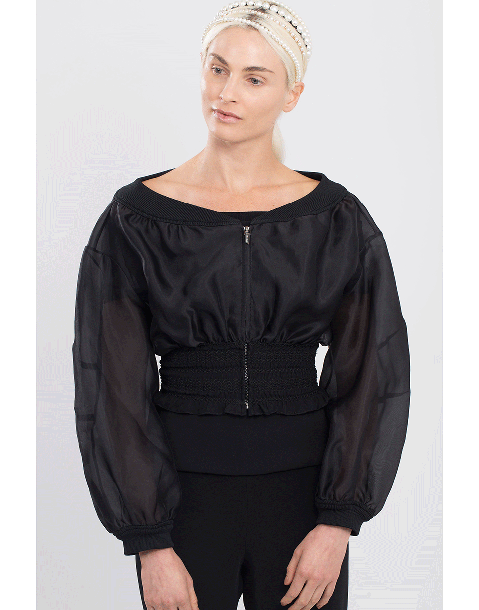 CUSHNIE-Off Shoulder Sheer Jacket-