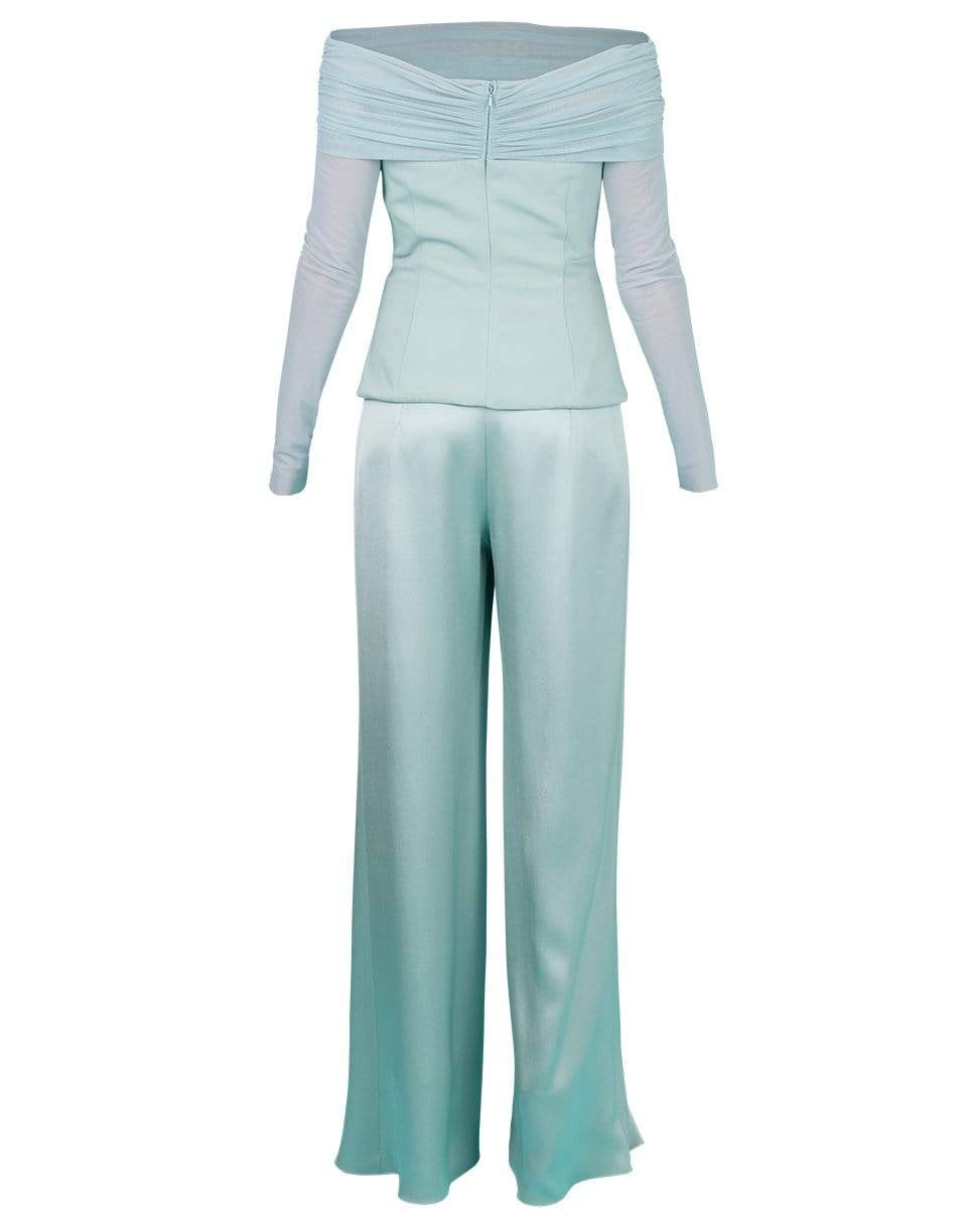 CUSHNIE-High Waist Pant and Off Shoulder Top Set-