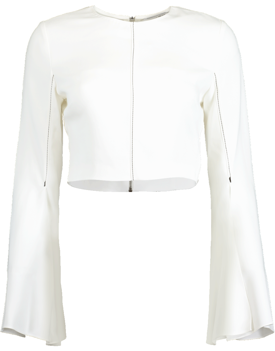 CUSHNIE-Flare Sleeve Crop Top-WHITE