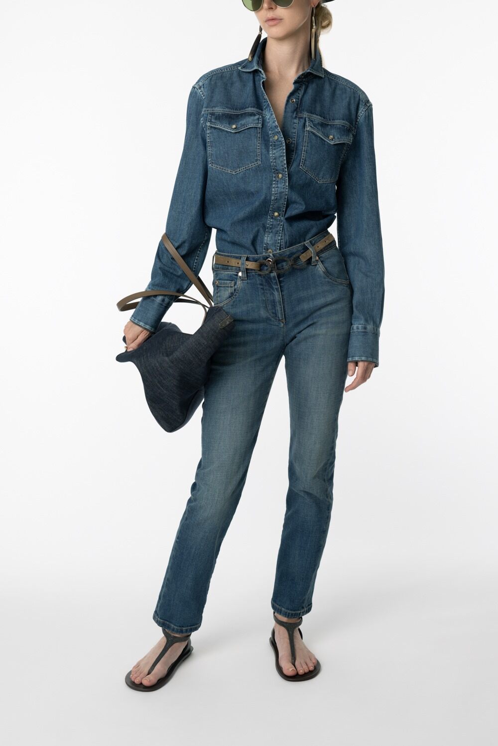Monili Cuff Trim Superlight Shirt-DENIM-XS-CLOTHINGTOPBLOUSE-BRUNELLO CUCINELLI