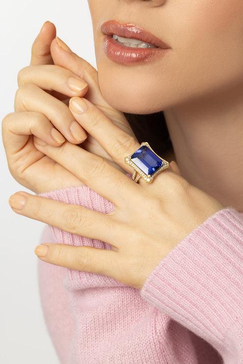 Large Tanzanite G-One Ring-YELLOW GOLD-7-JEWELRYFINE JEWELRING-GOSHWARA