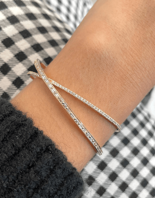 DANA REBECCA DESIGNS-Sadie Pearl Baguette Crossover Cuff-ROSE GOLD