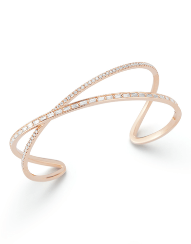 DANA REBECCA DESIGNS-Sadie Pearl Baguette Crossover Cuff-ROSE GOLD